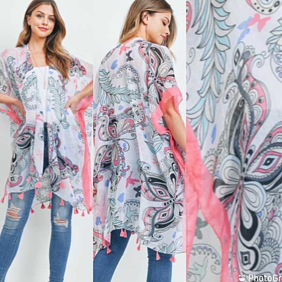 Boho Butterfly Swim Coverup Kimono Wrap O/S - Picture 3 of 5